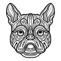 French bulldog dog head coloring book page vector illustration