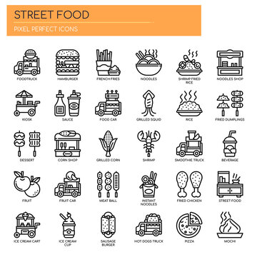 Street Food and Food Truck , Thin Line and Pixel Perfect Icons