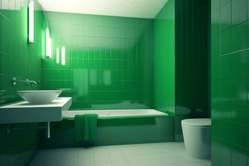 Naklejka na ściany i meble Minimalist green bathroom. Generative AI