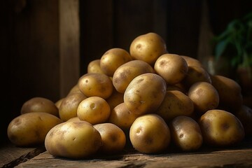Stack of Yukon gold potatoes. Generative AI