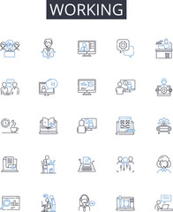 Working line icons collection. Laboring, Engaged, Employed, Occupied, Operating, Serving, Toiling vector and linear illustration. Functioning,Handling,Pursuing outline signs set
