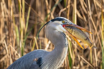 Crane brid eating fish