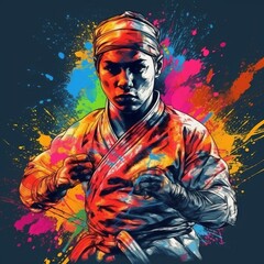 Jiu Jitsu fighter in a vibrant graffiti art style