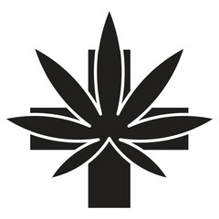 Cross and cannabis leaf vector icon design. Medical flat icon.