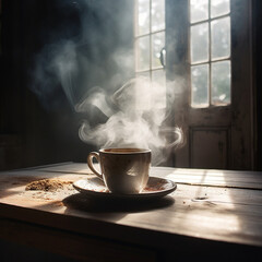 Aromatic Morning Elixir: Steaming Coffee Bliss Ai