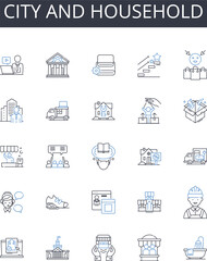 City and household line icons collection. Collaboration, Diversity, Engagement, Empathy, Flexibility, Innovation, Leadership vector and linear illustration. Motivation,Ownership,Performance outline