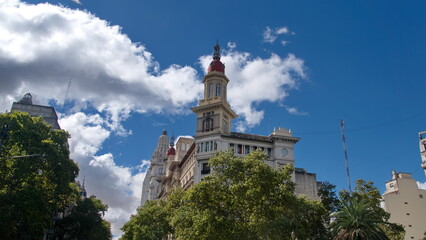 Historic building with a tower on July 9th Avenue in Buenos Aires, Argentina