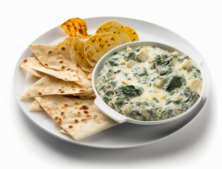 A bowl of spinach dip with a side of bread