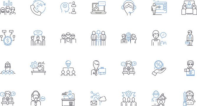 Colleague teammate line icons collection. Cooperation, Support, Synergy, Collaboration, Trust, Loyalty, Reliability vector and linear illustration. Dependability,Dedication,Commitment outline signs