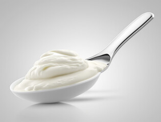 Fototapeta na wymiar A spoon with a white yogurt on it