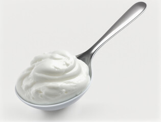 Fototapeta na wymiar A spoon with a white yogurt on it