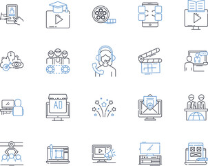 Software applications line icons collection. Innovation, Integration, Efficiency, Automation, Usability, Performance, Compatibility vector and linear illustration. Security,Optimization,Reliability