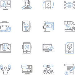 Commencing core line icons collection. Starting, Initiating, Launching, Beginning, Embarking, Inaugurating, Starting out vector and linear illustration. Opening,Kickstarting,Commencing outline signs