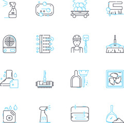 Sanitizing linear icons set. Disinfecting, Sterilizing, Purifying, Cleaning, Sanitizing, Antimicrobial, Germ-free line vector and concept signs. Decontaminating,Hygienic,Antibacterial outline