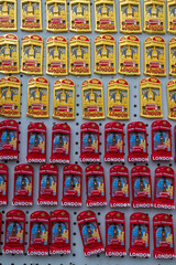 Souvenir fridge magnets depicting Big Ben and a red telephone booth