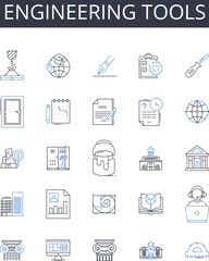 Engineering tools line icons collection. Scientific equipment, Technology devices, Computing machinery, Manufacturing instruments, Research gadgets, Construction materials, Lab apparatus vector and