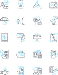 Performance evaluation linear icons set. Assessment, Analysis, Review, Feedback, Rating, Measurement, Grading line vector and concept signs. Appraisal,Audit,Evaluation outline illustrations