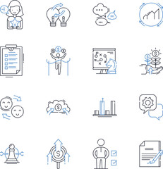 Think and meditate line icons collection. Contemplate, Ponder, Reflect, Speculate, Ruminate, Brew, Muse vector and linear illustration. Daydream,Introspect,Devise outline signs set