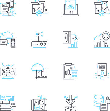 Investment valuation linear icons set. Assets, Capitalization, Cash flow, Discounting, Equity, Fair market value, Financial analysis line vector and concept signs. Future earnings,Growth potential