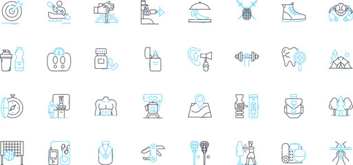 Balanced living linear icons set. Harmony, Equilibrium, Wellness, Stability, Serenity, Health, Calm line vector and concept signs. Holistic,Moderation,Vitality outline illustrations