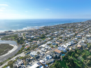 Fototapeta na wymiar Aerial view of Wealthy Encinitas town in San Diego South California, USA. 