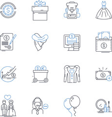 Tailoring line icons collection. Bespoke, Fitting, Alterations, Sewing, Customization, Measurements, Tailor-made vector and linear illustration. Stitching,Precision,Tailor outline signs set