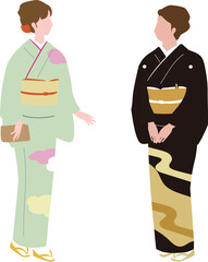挨拶をする礼装（正装、留袖、訪問着）の着物女性のベクターイラスト