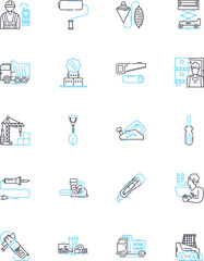 Solid framework linear icons set. Structure, Foundation, Stability, Durability, Dependability, Reliability, Flexibility line vector and concept signs. Consistency,Efficiency,Modularity outline