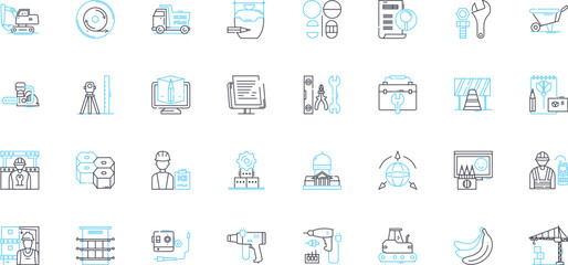 Blueprinting linear icons set. Drafting, Planning, Scaling, Architecture, Blueprint, Design, Layout line vector and concept signs. Diagram,Schematic,Technical outline illustrations