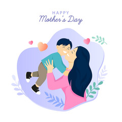 Happy Mother's Day Card. Vector illustration of mother holding her child with love.
