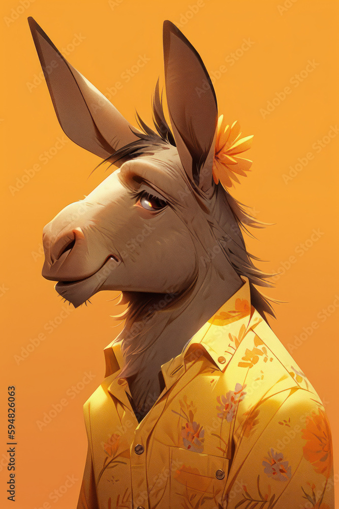 Wall mural anthropomorphic donkey dressed in human clothing. humanized animal concept. ai generated, human enha