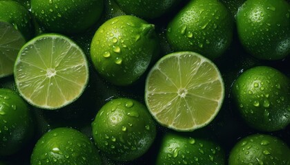 Top view of of a ripe lemon with waterdrops on a seamless background, lime, limon ai, ai generative, illustration - obrazy, fototapety, plakaty