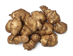 Jerusalem artichokes isolated on white, top view