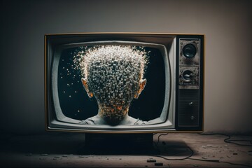TV instead of a head. Propaganda concept. AI generated, human enhanced
