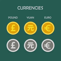 Set of currency icons and symbols