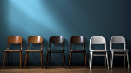 Row of chairs different colors. Generative AI