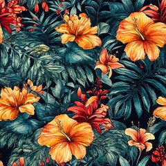 Watercolor Tropical Floral Seamless Pattern