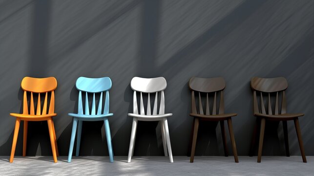 Row of chairs different colors. Generative AI