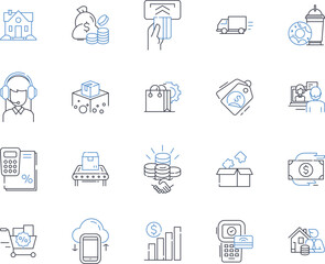 Stocks line icons collection. Prices, Trading, Dividends, Market, Shares, Broker, Earnings vector and linear illustration. Returns,Volatility,Portfolio outline signs set