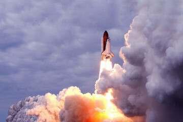 Rocket launch into outer space. Elements of this image furnished NASA.