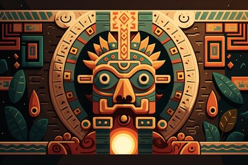 2D flat Mayan totem plank background,Generative AI