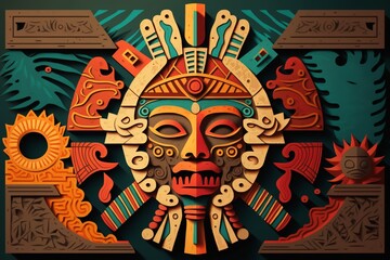 Fototapeta na wymiar 2D flat Mayan totem plank background,Generative AI