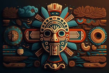 Fototapeta na wymiar 2D flat Mayan totem plank background,Generative AI