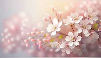 Pink blossom in spring, beautiful soft gentle delicate flower background with blurred, Generative AI 