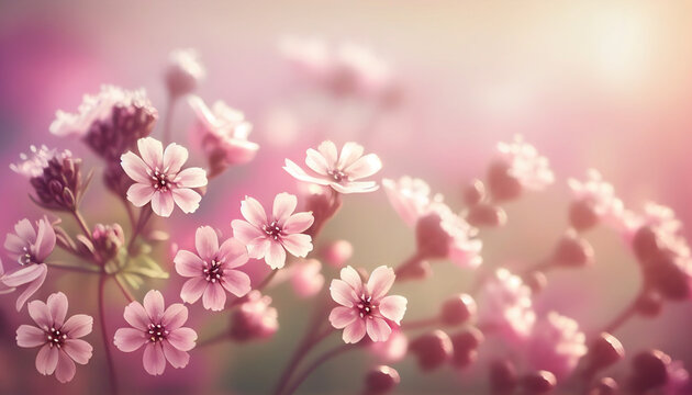 Pink blossom in spring, beautiful soft gentle delicate flower background with blurred, Generative AI © drizzlingstarsstudio