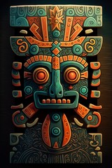 Fototapeta na wymiar 2D flat Mayan totem plank daytime background,Generative AI