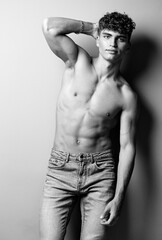 Fototapeta premium man body shirtless fashion stylish young person strong torso bodybuilding