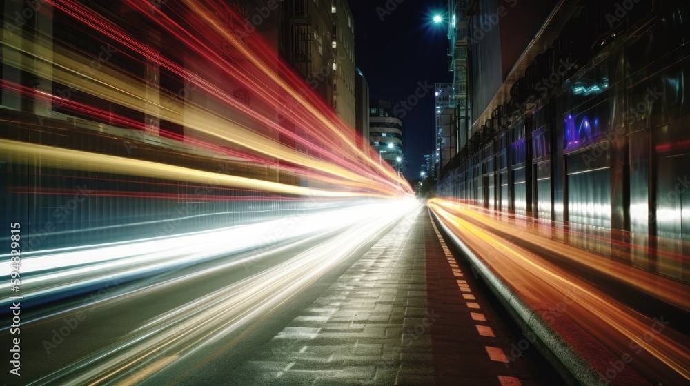 Poster abstract long exposure dynamic speed light trails in an urban environment. generative ai