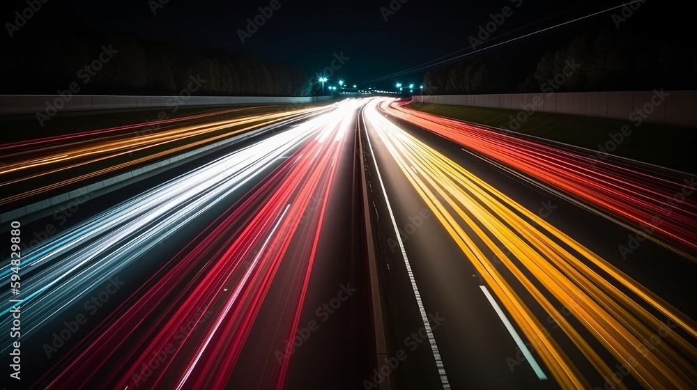 Poster abstract long exposure dynamic speed light trails in an urban environment. generative ai