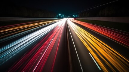 Abstract long exposure dynamic speed light trails in an urban environment. Generative AI